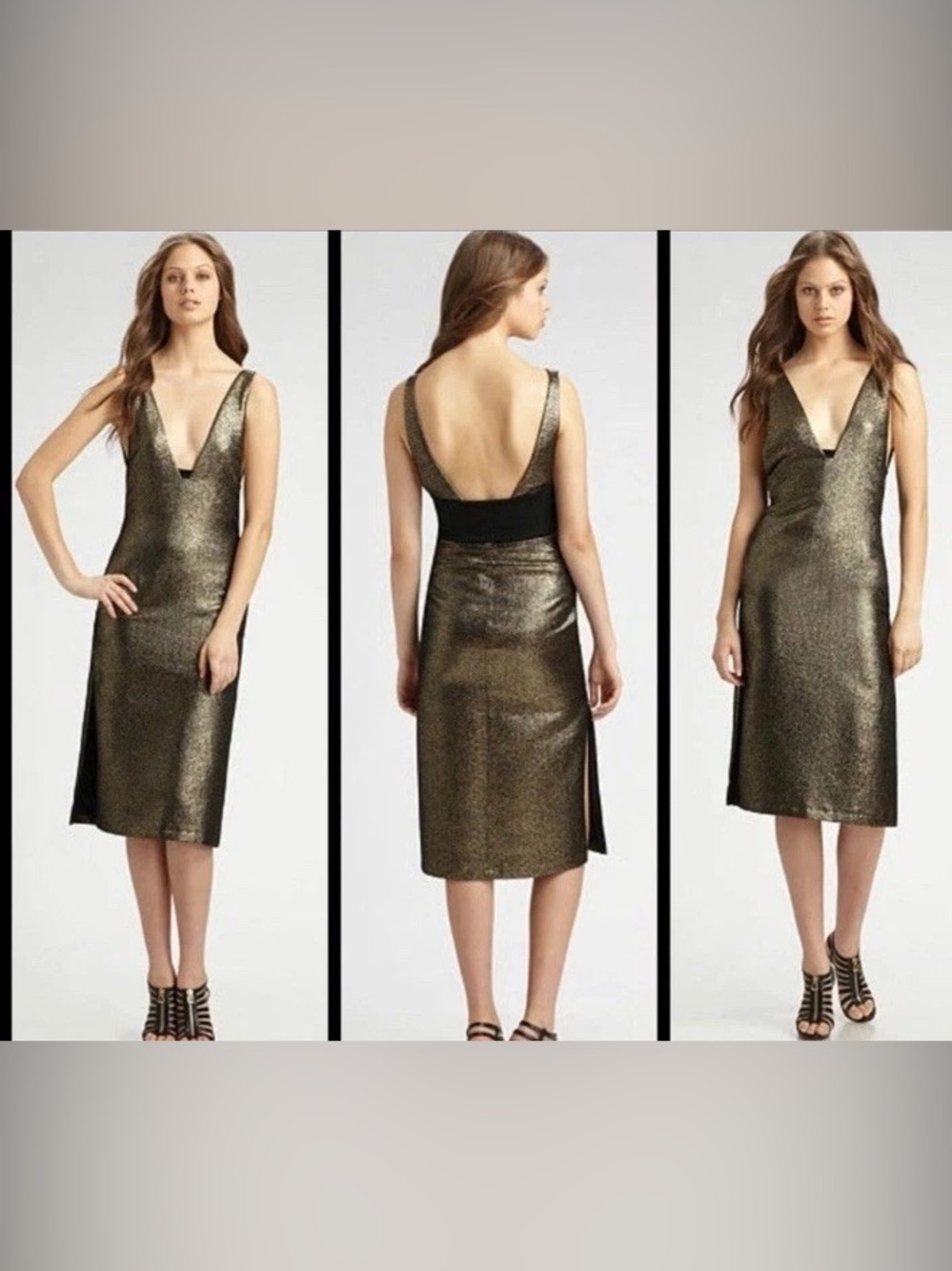 Diane von Furstenberg Runway "Chastity Sparkler" Metallic Backless Dress, Size 2